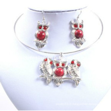 Hibou avec pierre rouge, ensemble de collier Lady magnifique (XJW12592)